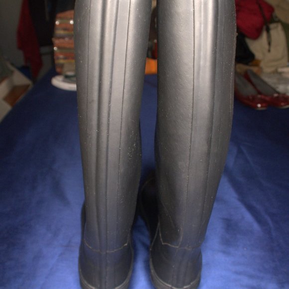 Leather Burberry Rain Boots Lined with Fabric Signature Checker Design Sz. 11 - Picture 3 of 6